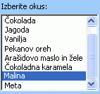 Primer polja s seznamom v kontrolniku obrazca
