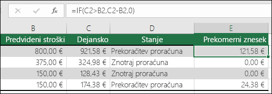 Formula v celici E2 je =IF(C2>, B2,C2-B2,)