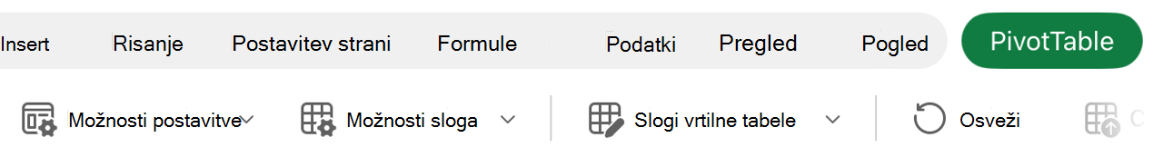 Gumb »Postavitev« na traku.