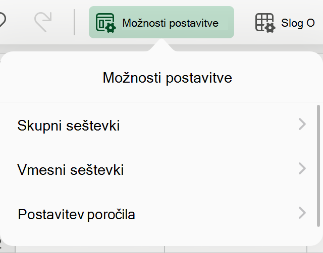 Spustno polje postavitve vrtilne tabele v napravi iPad.