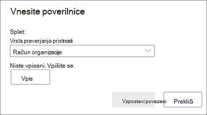 Poziv za vnos poverilnic za SharePoint v računalniku Mac