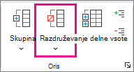 Na zavihku »Podatki« kliknite »Razdruži«