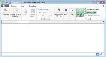 Okno orodja PowerPivot