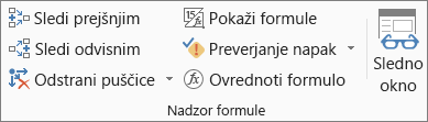 Skupina »Nadzor formul« na zavihku »Formule«