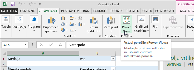 Vstavljanje poročila »Power View«