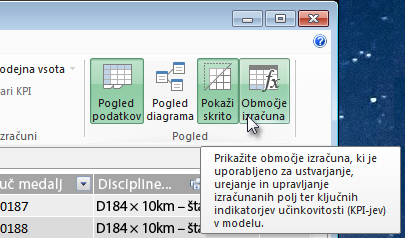 Območje izračuna v dodatku PowerPivot