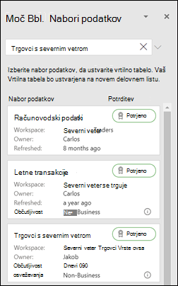 Vrtilna tabela iz storitve Power BI