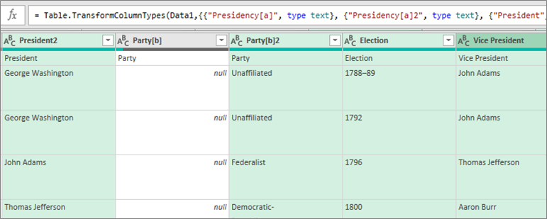 Izbiranje stolpcev, ki jih želite vključiti v podatkovni tip