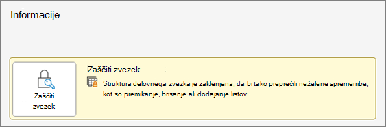 »Zaščiti delovni zvezek« v meniju »Informacije«