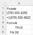Uporaba REGEXTEST za preverjanje, ali so telefonske številke v določeni sintaksi, z vzorcem ^\([0-9]{3}\) [0-9]{3}-[0-9]{4}$