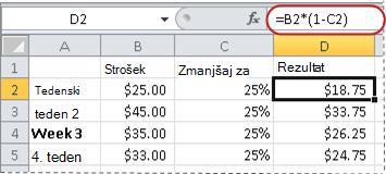 Primer formule za izračun odstotka