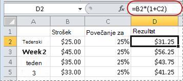 Primer formule za izračun odstotka