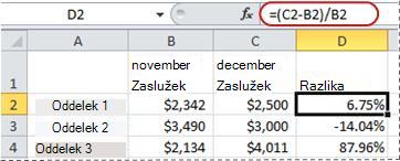 Primer formule za izračun odstotka