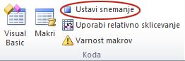 Ukaz »Ustavi snemanje« na zavihku »Razvijalec« v skupini »Koda«