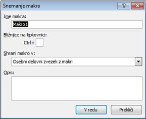 Pogovorno okno »Snemanje makra«