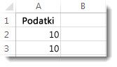 Podatki v celicah A2 in A3 v delovnem listu programa Excel