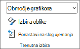 Posnetek zaslona, ki prikazuje skupino »Postavitve grafikona« na zavihku »Načrt grafikona«.