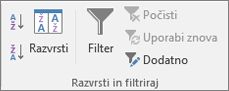 Gumb za razvrščanje & Skupina »Filtri« na zavihku »Podatki«