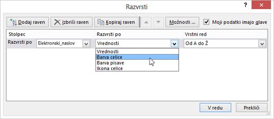 V razdelku »Razvrsti po« izberite možnost.