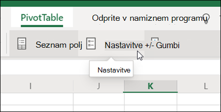 Gumb »Nastavitve« na zavihku »Vrtilna tabela« v Excelu za splet