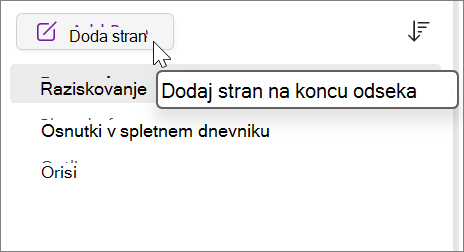 Izberite, če želite dodati stran na koncu odseka