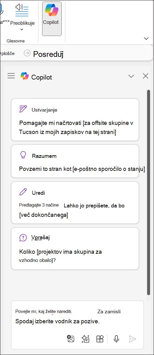 Dostop do gumba za storitev Copilot v storitvi OneNote