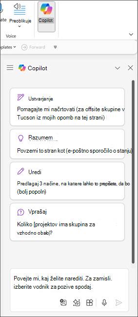 Posnetek zaslona podokna Copilot v OneNotu