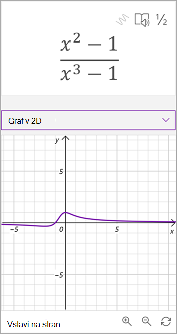 Screenshot of math assistant generated graph for the equation X Squared - 1 over X to the third minus 1