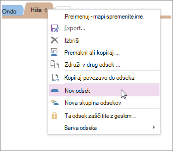 Dodajte nov razdelek v OneNotu.