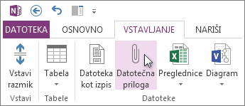 Vstavljanje datoteke v zapiske v obliki priloge