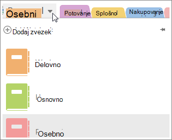 Med zvezki preklapljate z menijem na levi.
