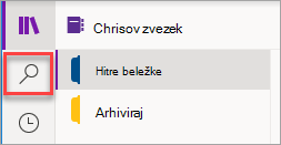 Lokacija gumba »Išči« v OneNotu za Windows 10.
