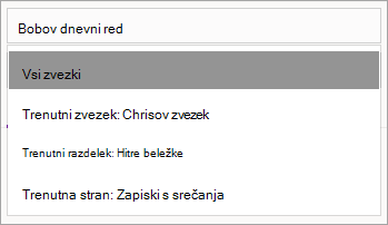 Prilagajanje obsega iskanja v OneNotu za Windows 10.