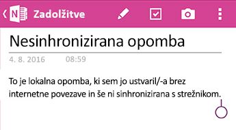 Nesinhronizirana opomba v OneNotu za Android