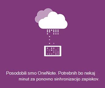 Zaslon sinhronizacije v OneNote za Android