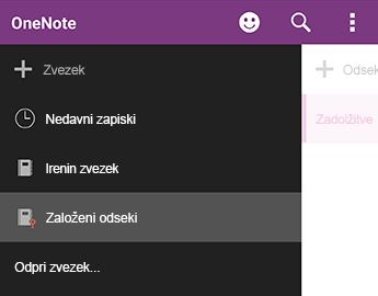 Napačno postavljeni odseki v OneNotu za Android