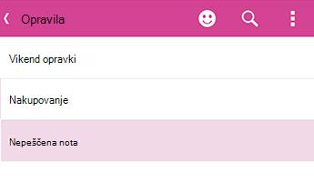 Nesinhronizirana opomba v OneNotu za Android