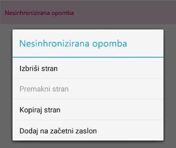 Meni »Opomba« v OneNotu za Android
