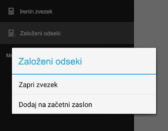 Ukaz »Zapri zvezek« v OneNotu za Android