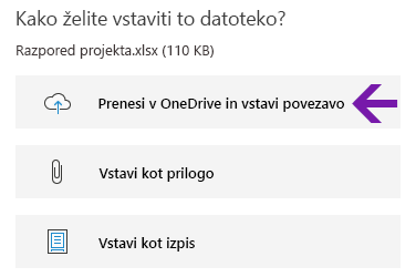 Možnosti vstavljanja datoteke v OneNotu za Windows 10