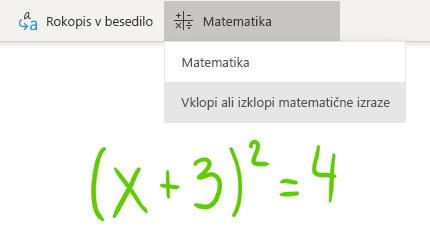 Možnost matematičnega gumba v OneNotu za Windows 10