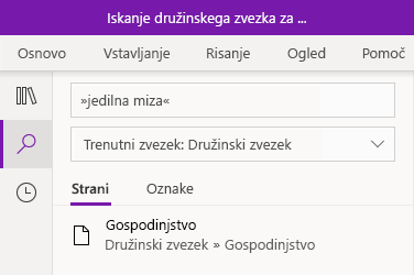 Iskanje besedne zveze v OneNotu za Windows 10