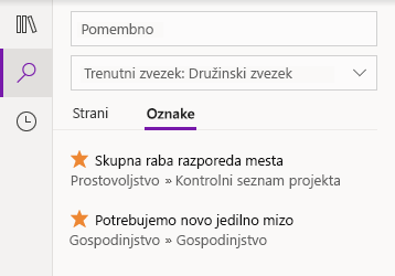 Rezultati iskanja oznak v OneNotu za Windows 10