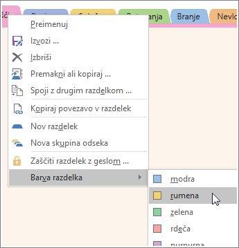Screenshot of how to change a section color in OneNote 2016.