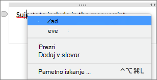 S tipko Control kliknite podčrtano besedo, da preverite napačno črkovanje