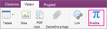 Kliknite zavihek »Vstavljanje« in izberite »Enačba«.