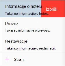 Brisanje strani v OneNotu za iOS