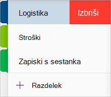 Brisanje odseka v OneNotu za iOS