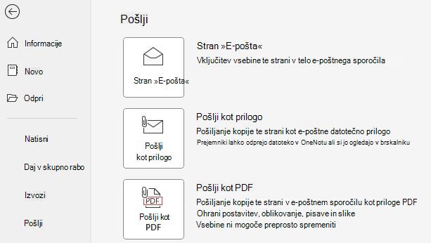 posnetek zaslona gumbov Pošlji kot prilogo in Pošlji kot PDF.