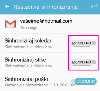 Sinhronizacija je omogočena